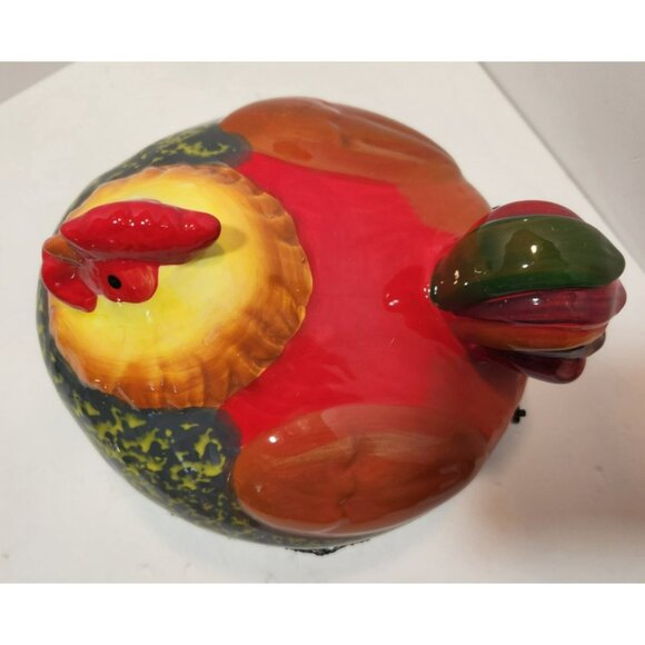 Ceramic Chicken Sitting on Black Metal Egg Basket with Eggs Farmhouse Decor - Picture 3 of 15